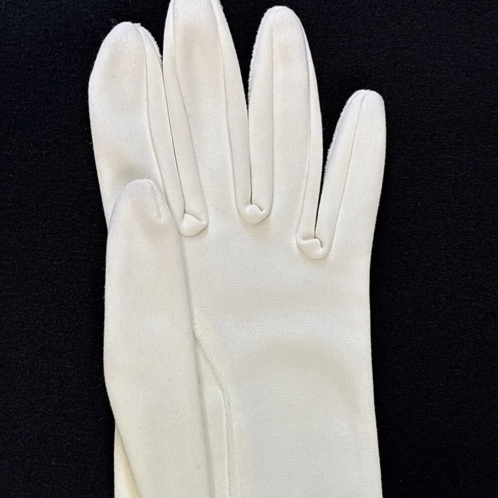 Vintage 50s Ivory Opera Length Gloves Button Evening Prom Cosplay Coquette Flaws